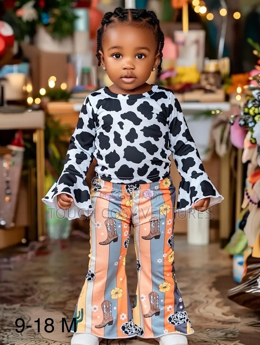Cow Print Striped Bell-Bottom Baby Outfit (9–18 M)