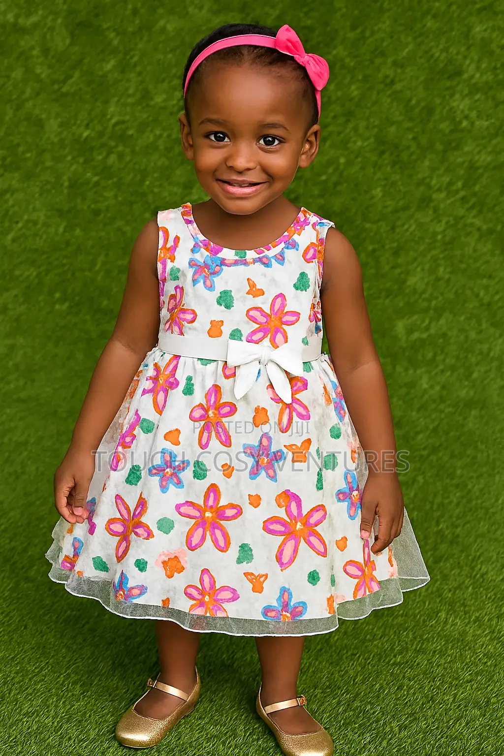 White Floral Ribbon Waist Baby Dress