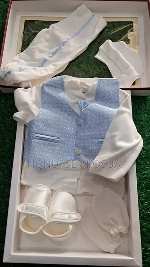 Baby Boy Blue and White Christening Dress