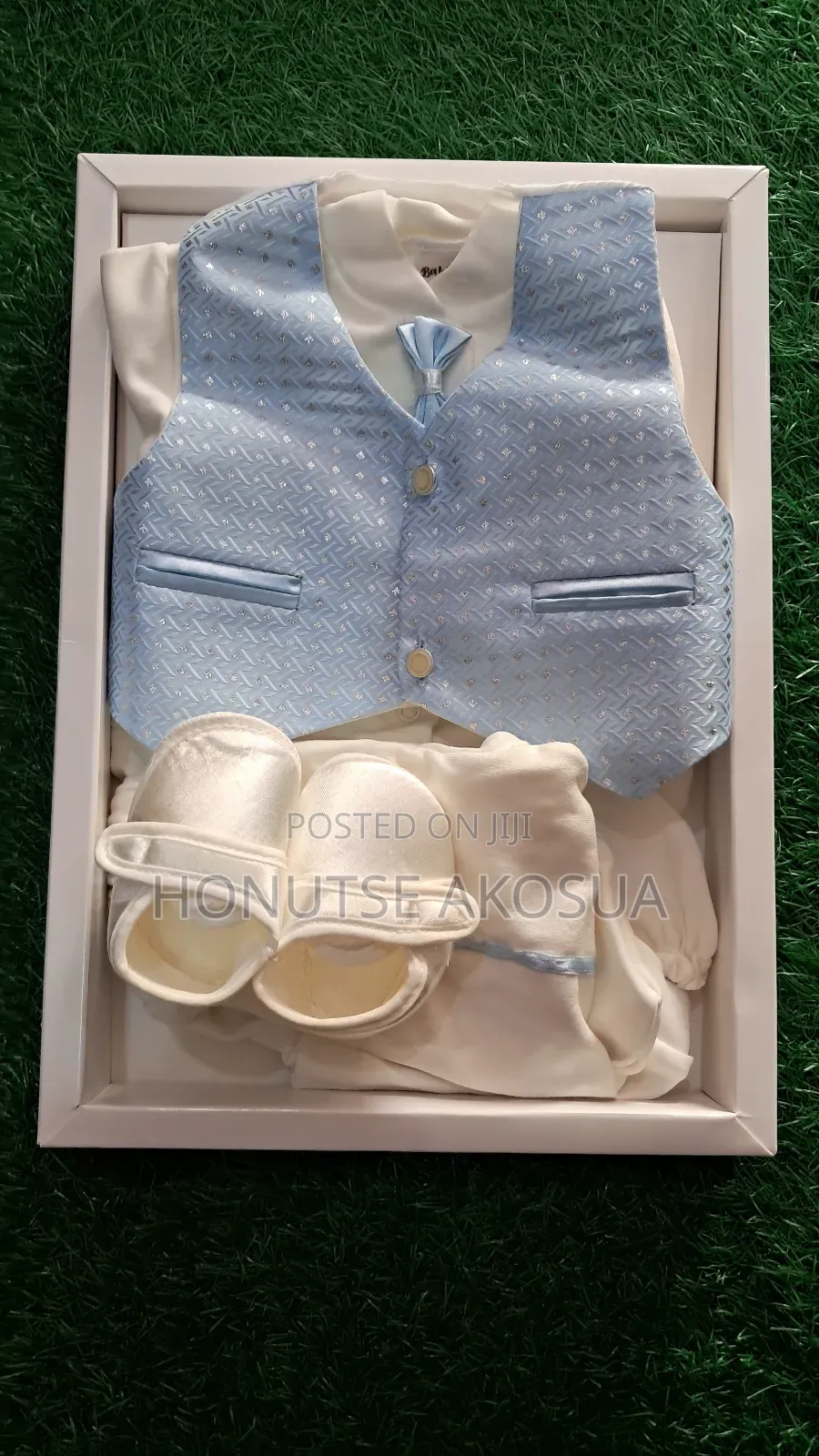 Baby Boy Blue and White Christening Dress