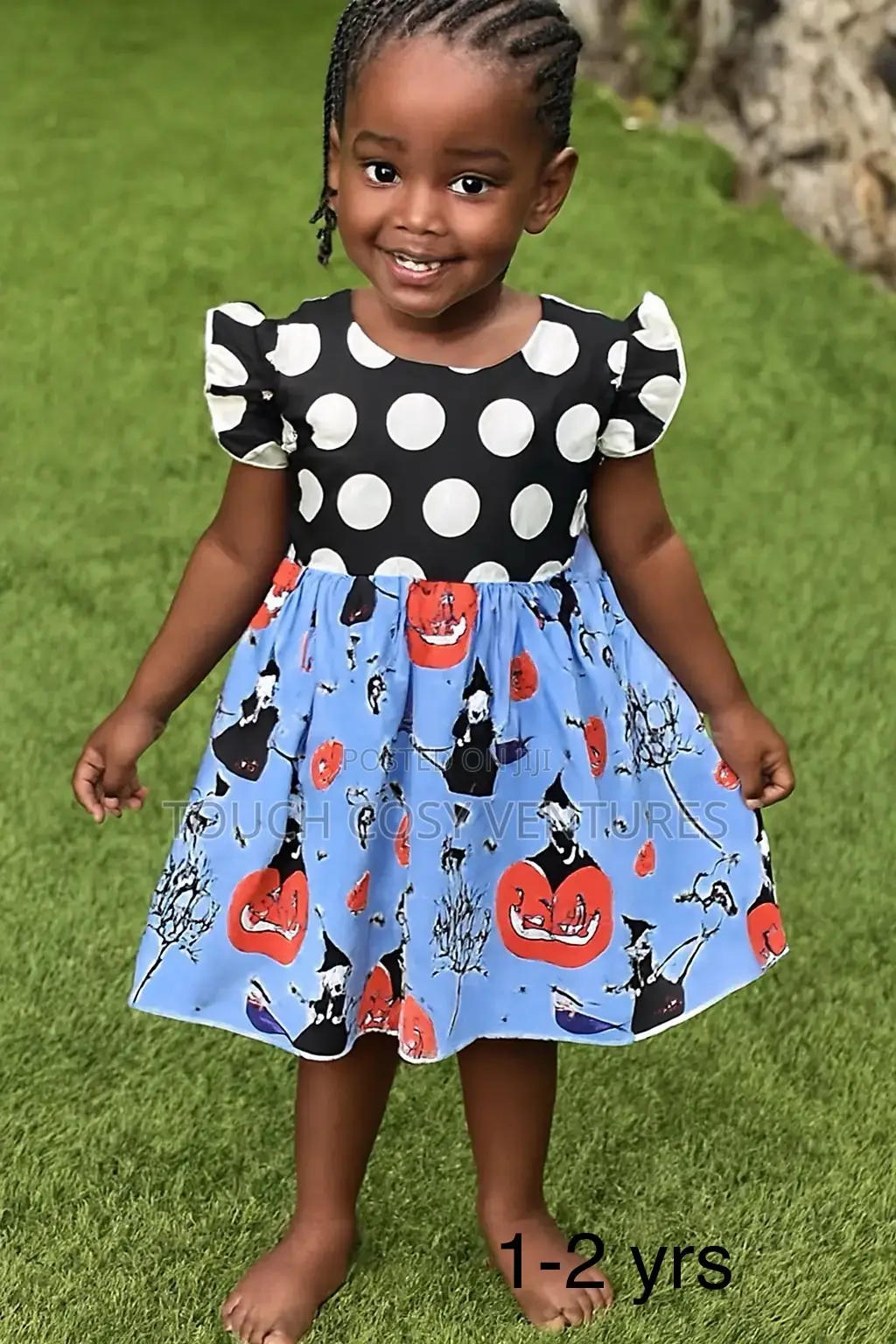 Polka Dot Halloween Print Ruffle Dress (1–2 Yrs)