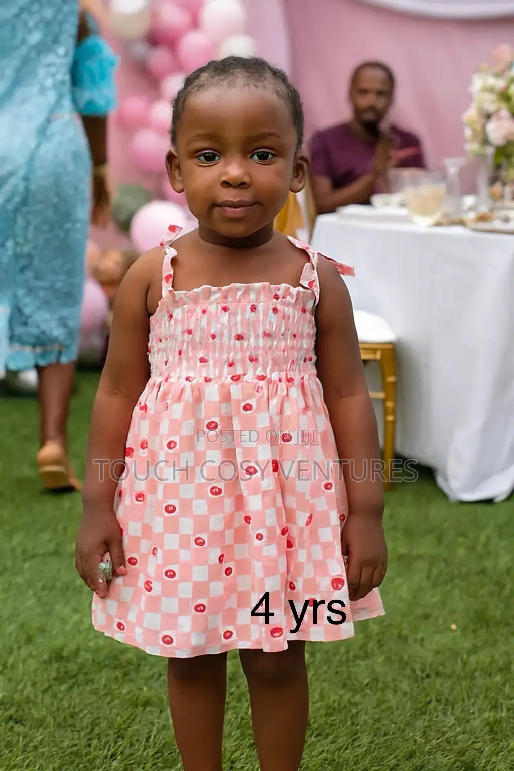 Pink White Checkered Party Dress With Red Accents (4 Yrs)