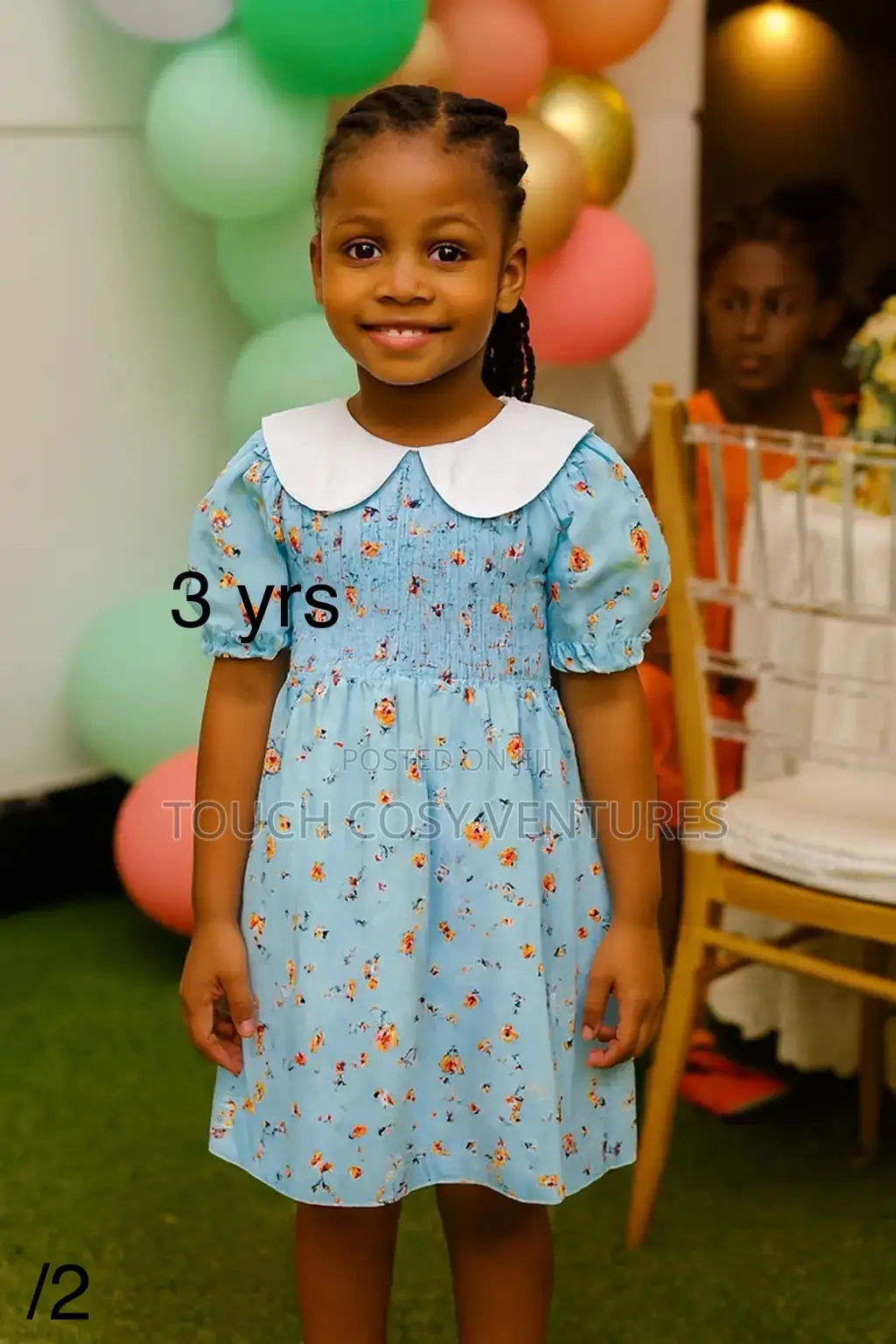 Light Blue Floral Dress With Peter Pan Collar (3 Yrs)