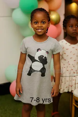 “Grey Panda Dab Graphic Dress (7–8 Yrs)