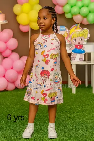 “Rainbow Cartoon Love Print Sleeveless Dress (6 Yrs)