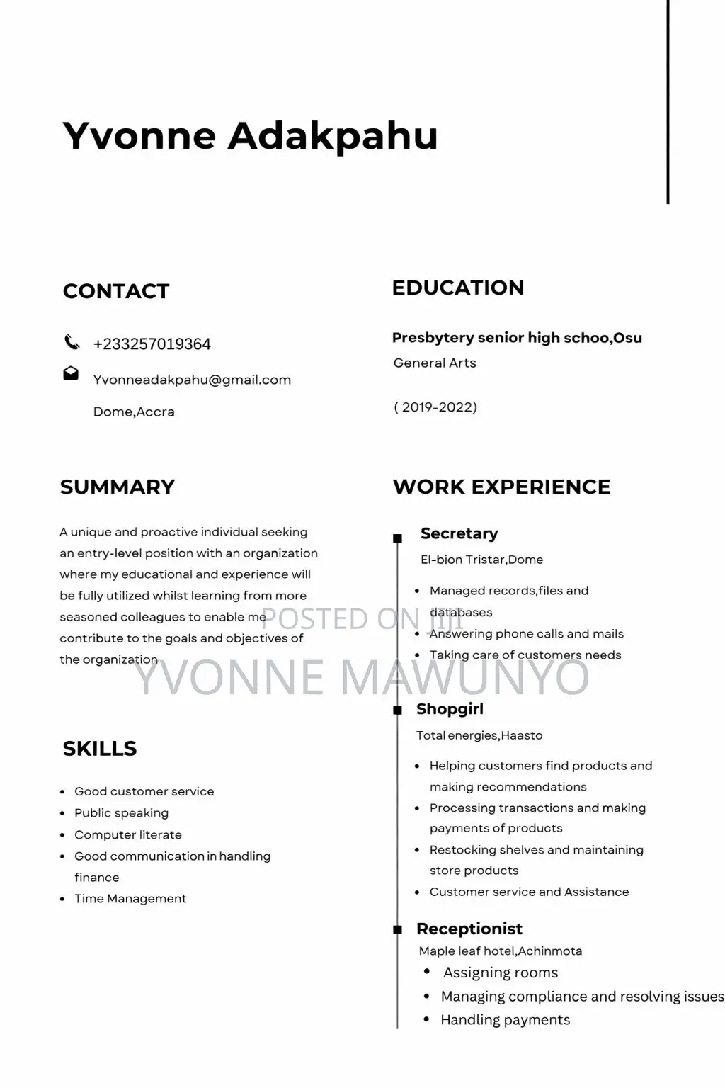 Customer Service CV
