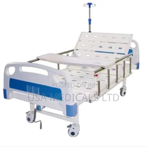 Hospital Bed With Drip Stand and Overbed Table (No Mattress)