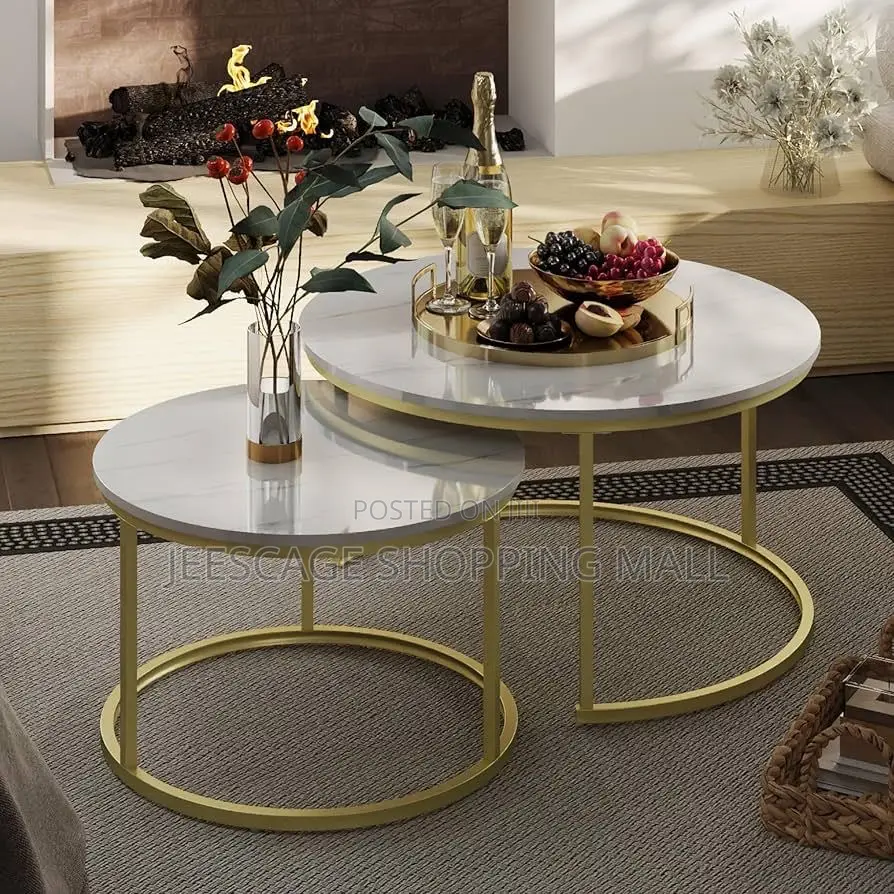 Golden Design Modern Nesting Coffee Table Set With a Metal Frame Top