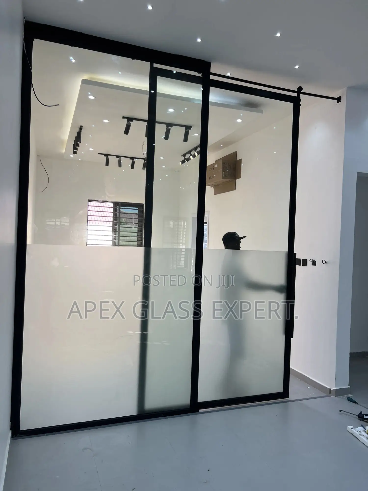 Trackless Barn Door With 10mm Designed Clear Glass