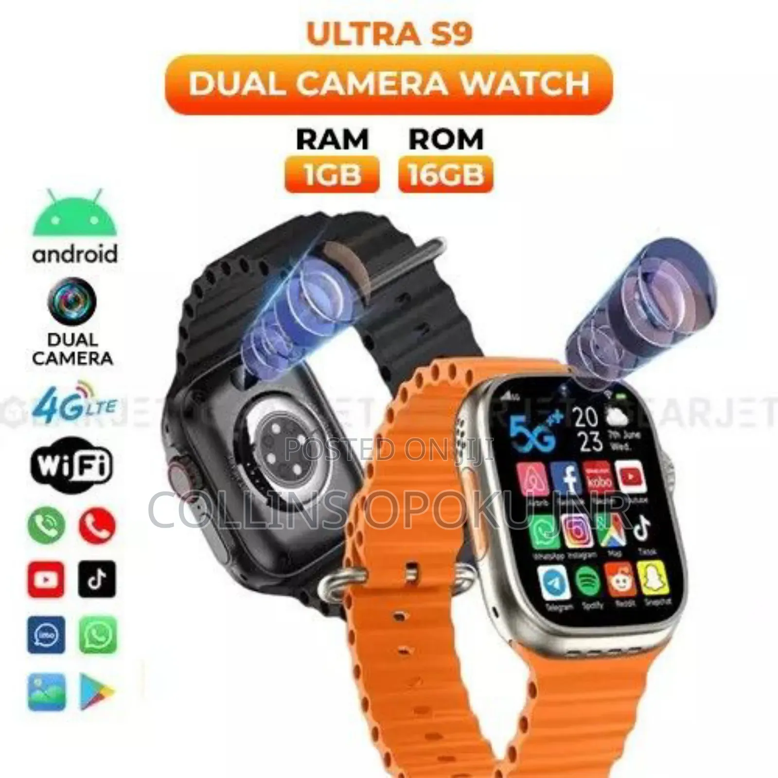 4g Ultra S9 Android Sim Smartwatch + Dual Camera For Video Call