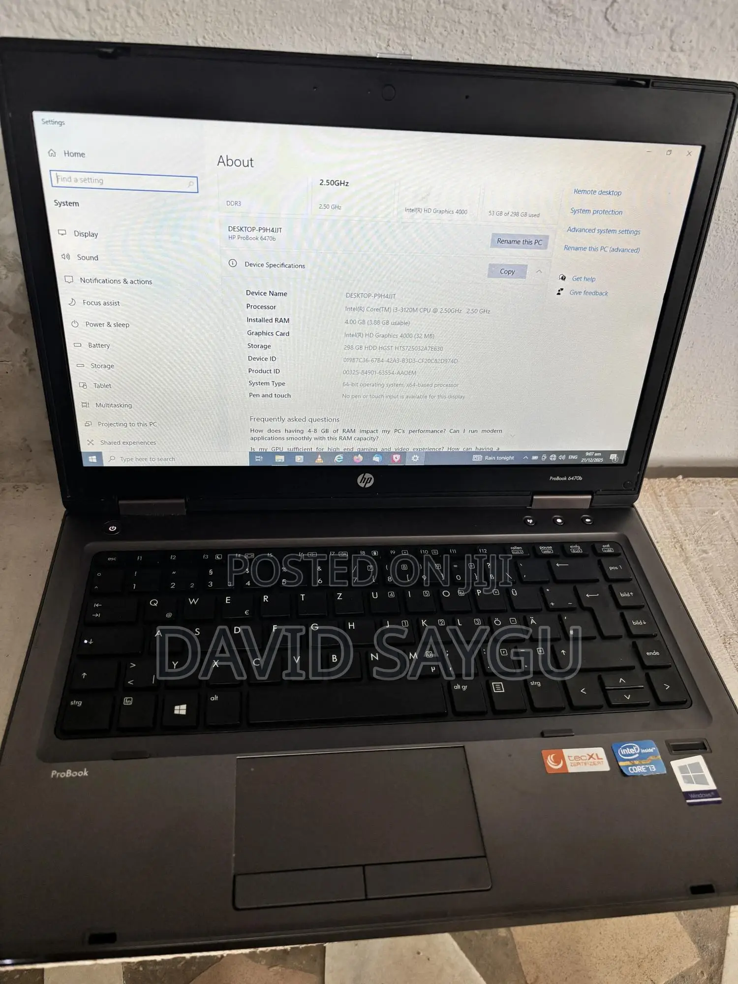 Laptop HP ProBook Pro 6470B 4GB Intel Core I3 HDD 256GB