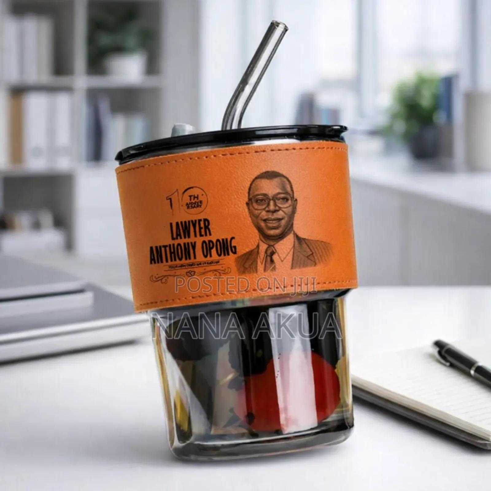 Customised Glass Cup With Leather As Souvenir