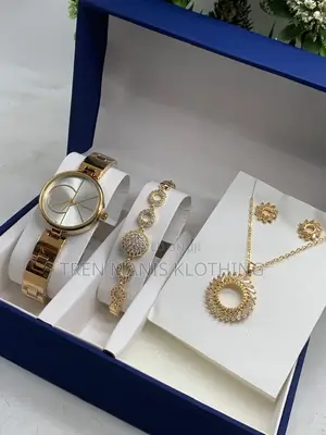 Calvin Klein Gold Watch With Necklace, Bracelet, Earrings,