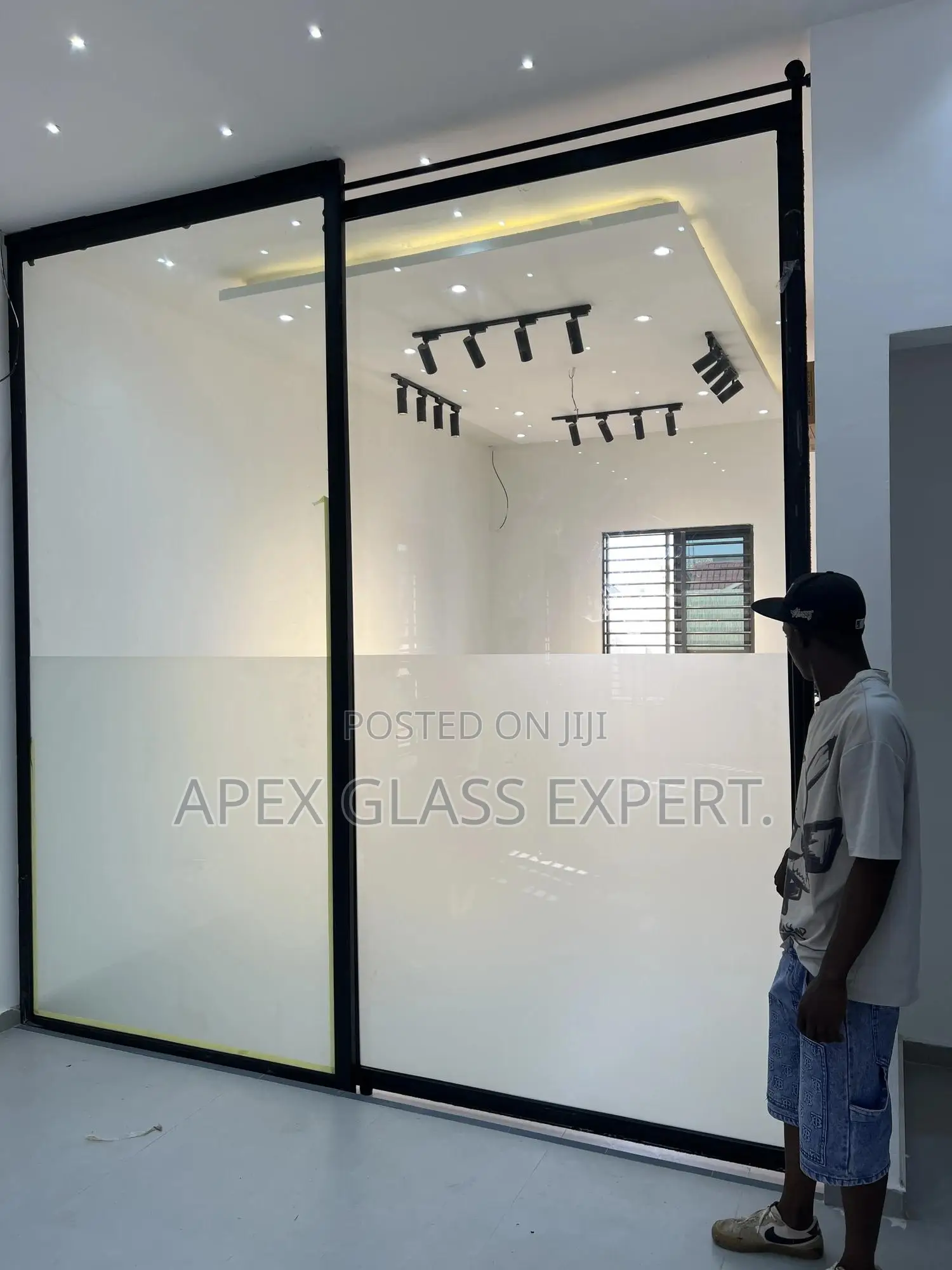 Trackless Barn Door With 10mm Designed Clear Glass