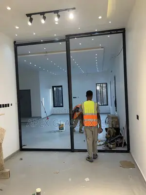 Trackless Barn Door With 10mm Designed Clear Glass