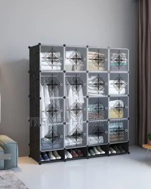 16 Cubes Modular Plastic Wardrobe Closet Organizer With Shoe Rack