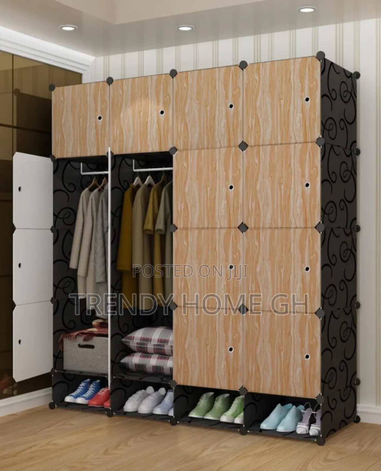 16 Cubes Modular Plastic Wardrobe Closet Organizer With Shoe Rack
