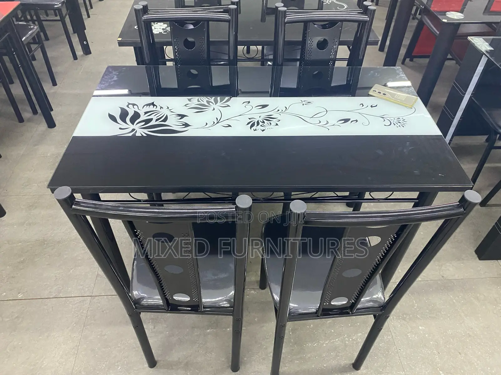 Dining Table With 4 Chairs (Glass Table )