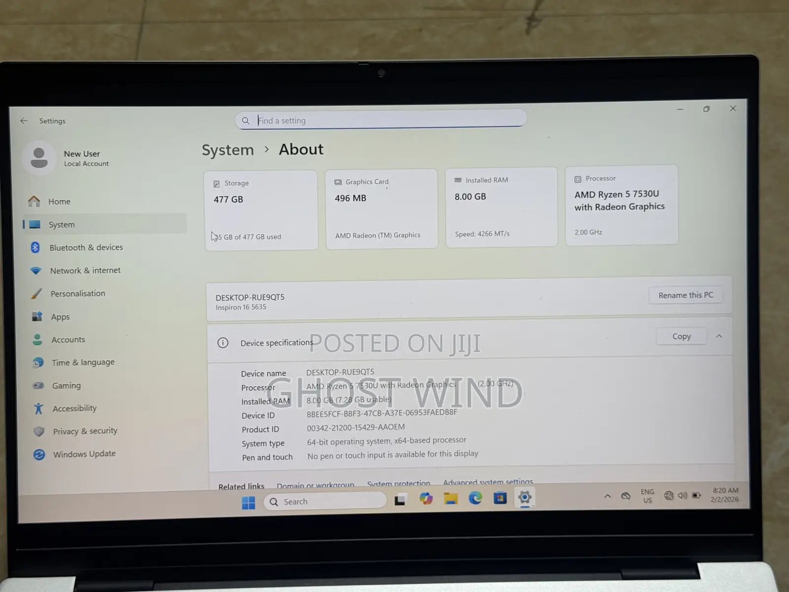 Laptop Dell Inspiron 16 5620 8GB AMD Ryzen 5 SSD 512GB