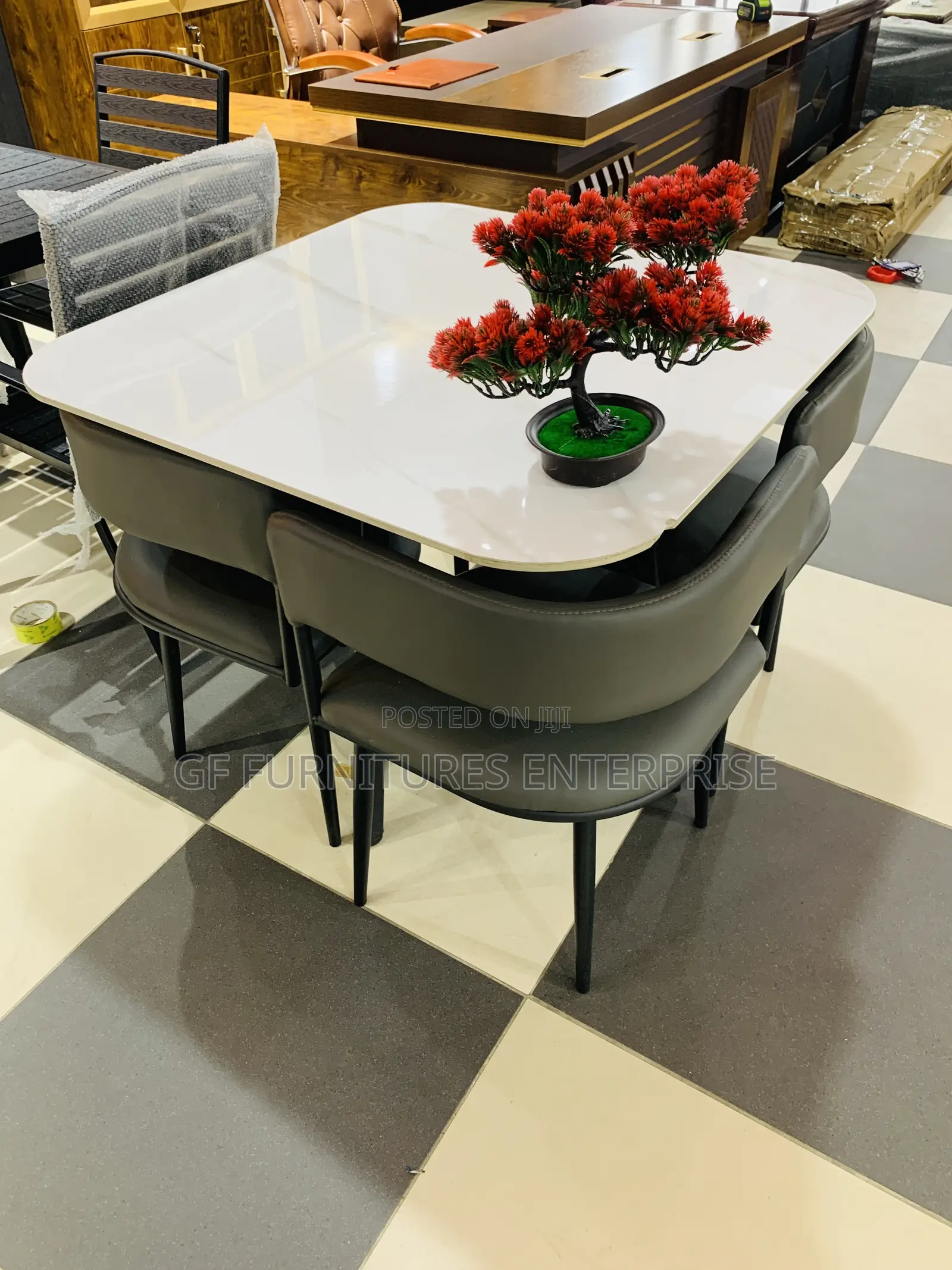 Modern Brown Marble 4-seater Dining Set