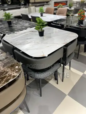 Modern Brown Marble 4-seater Dining Set