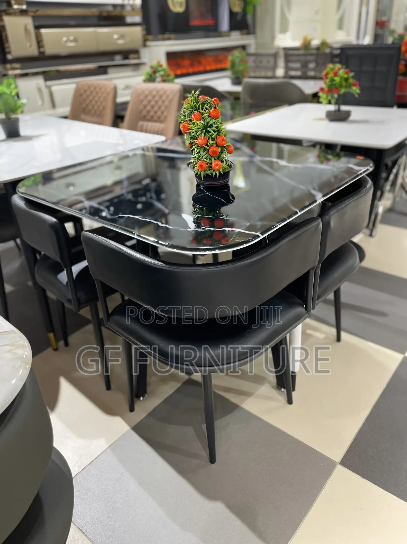 Modern Brown Marble 4-seater Dining Set