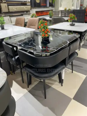 Modern Brown Marble 4-seater Dining Set