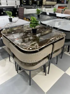 Modern Brown Marble 4-seater Dining Set