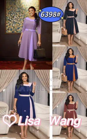 Women's Two Colored Pleated Office Dress With Belt