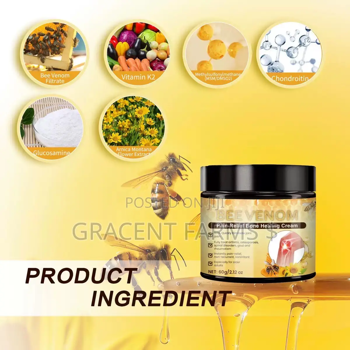 Bee Venom Pain Relief Bone Healing Cream - Yellow Label- 60g