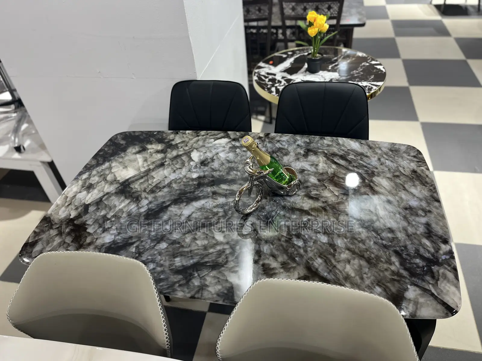 Modern Marble-Top Dining Set(4 Chairs)