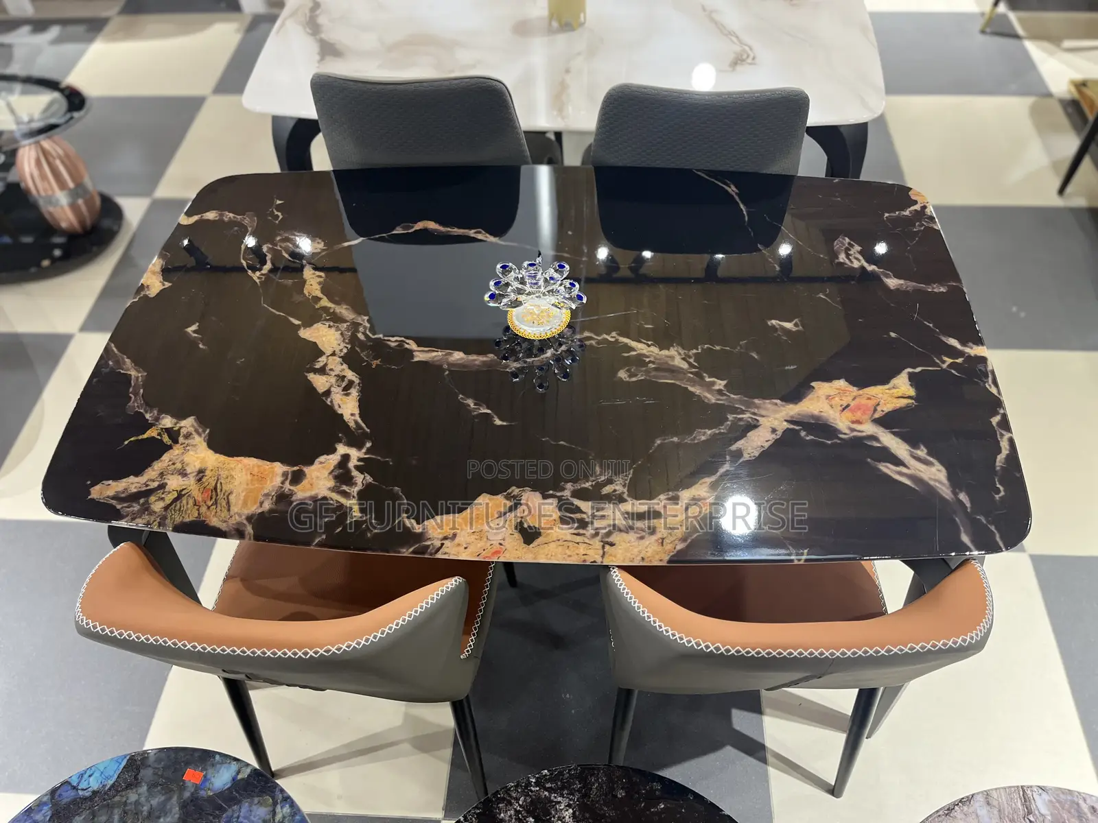 Modern Marble-Top Dining Set(4 Chairs)