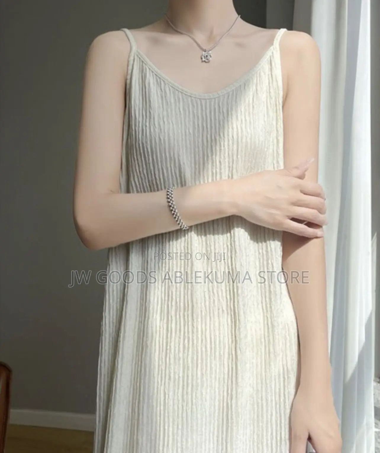 Ladies Straight Midi Dress Off White