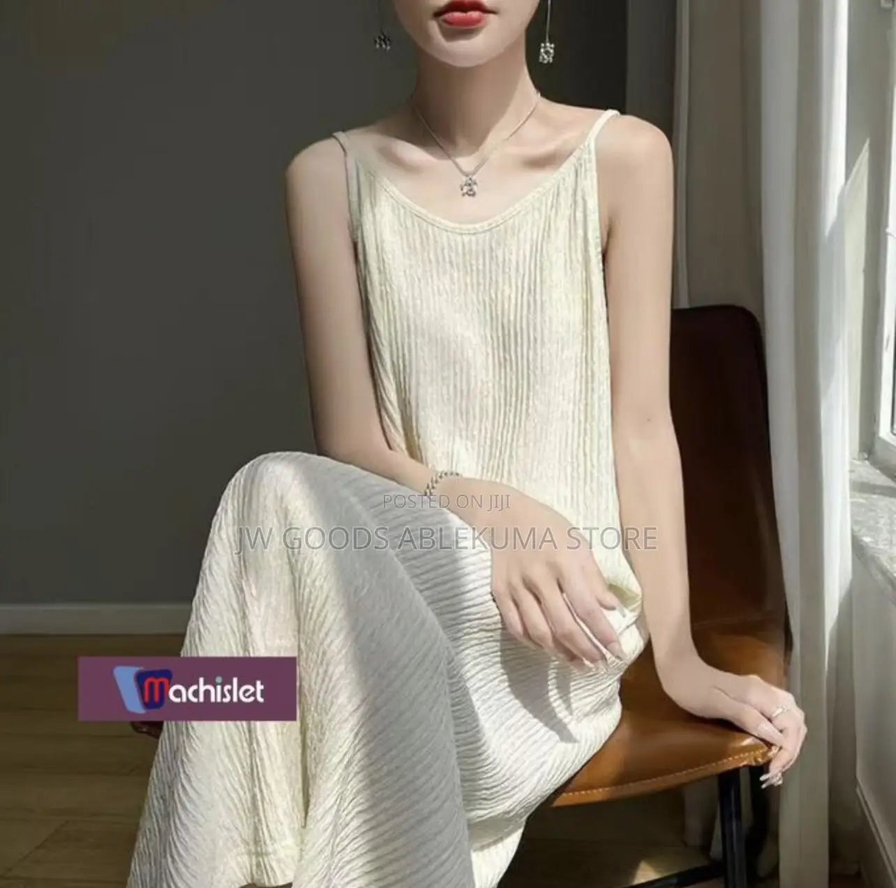 Ladies Straight Midi Dress Off White