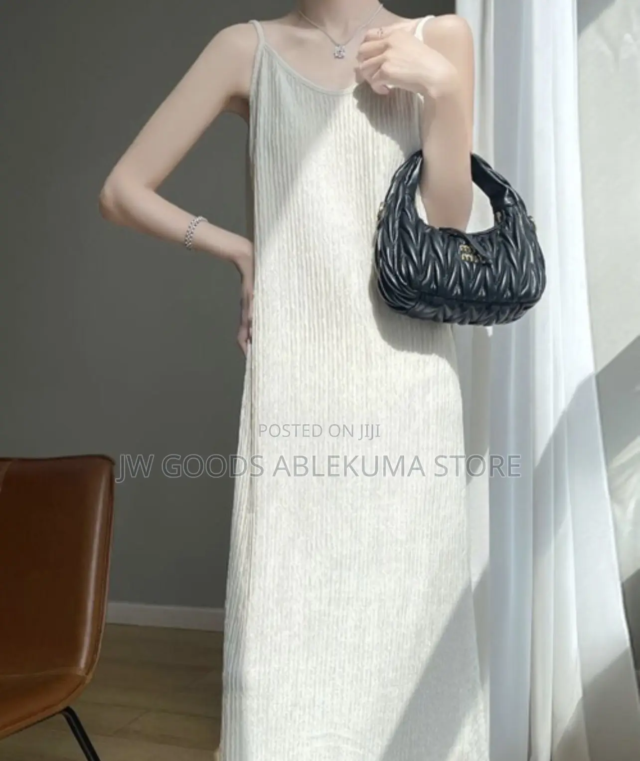 Ladies Straight Midi Dress Off White