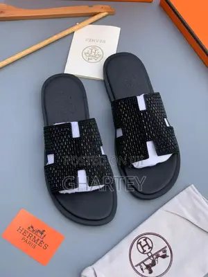 Luxury H-Style Embellished Slide Slippers Black