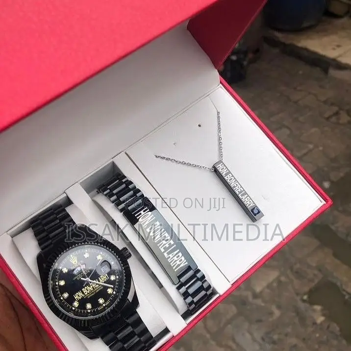Customize Watch, Bracelet and Necklace Black