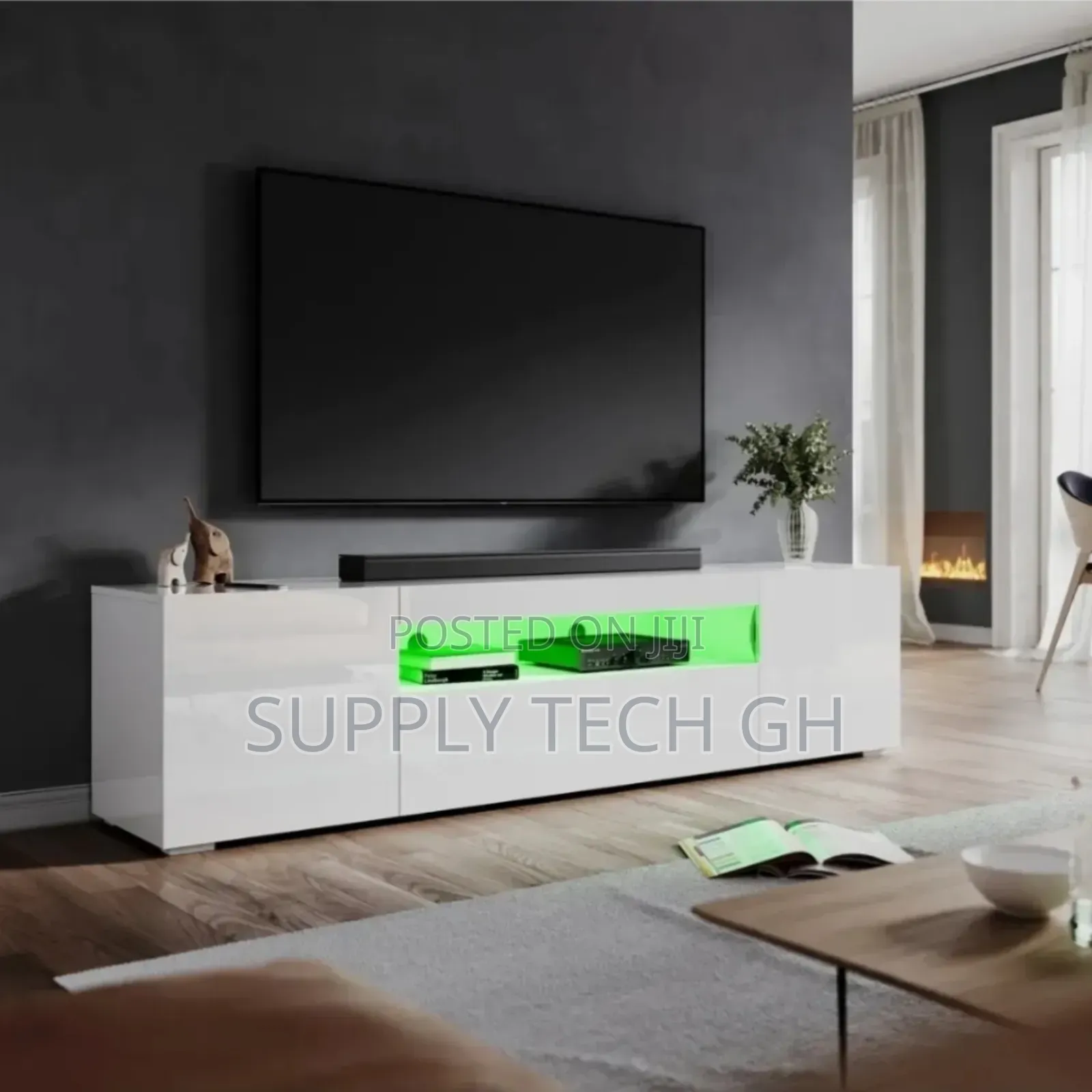 High Gloss 180cm White Tv Unit Stand Cabinet With Rgb Led Living Room