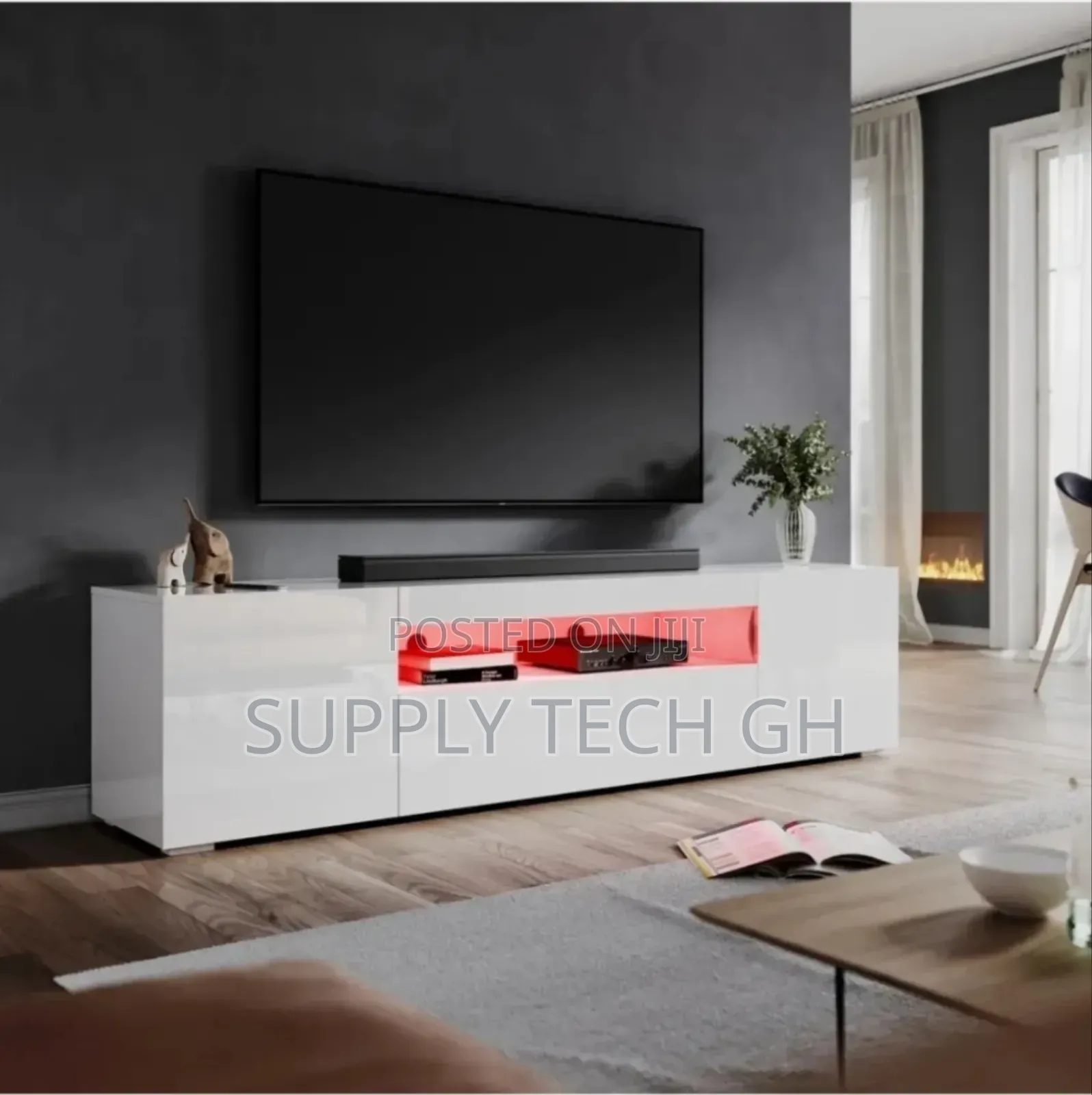 High Gloss 180cm White Tv Unit Stand Cabinet With Rgb Led Living Room