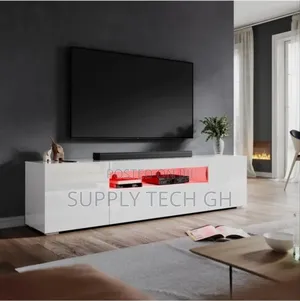High Gloss 180cm White Tv Unit Stand Cabinet With Rgb Led Living Room