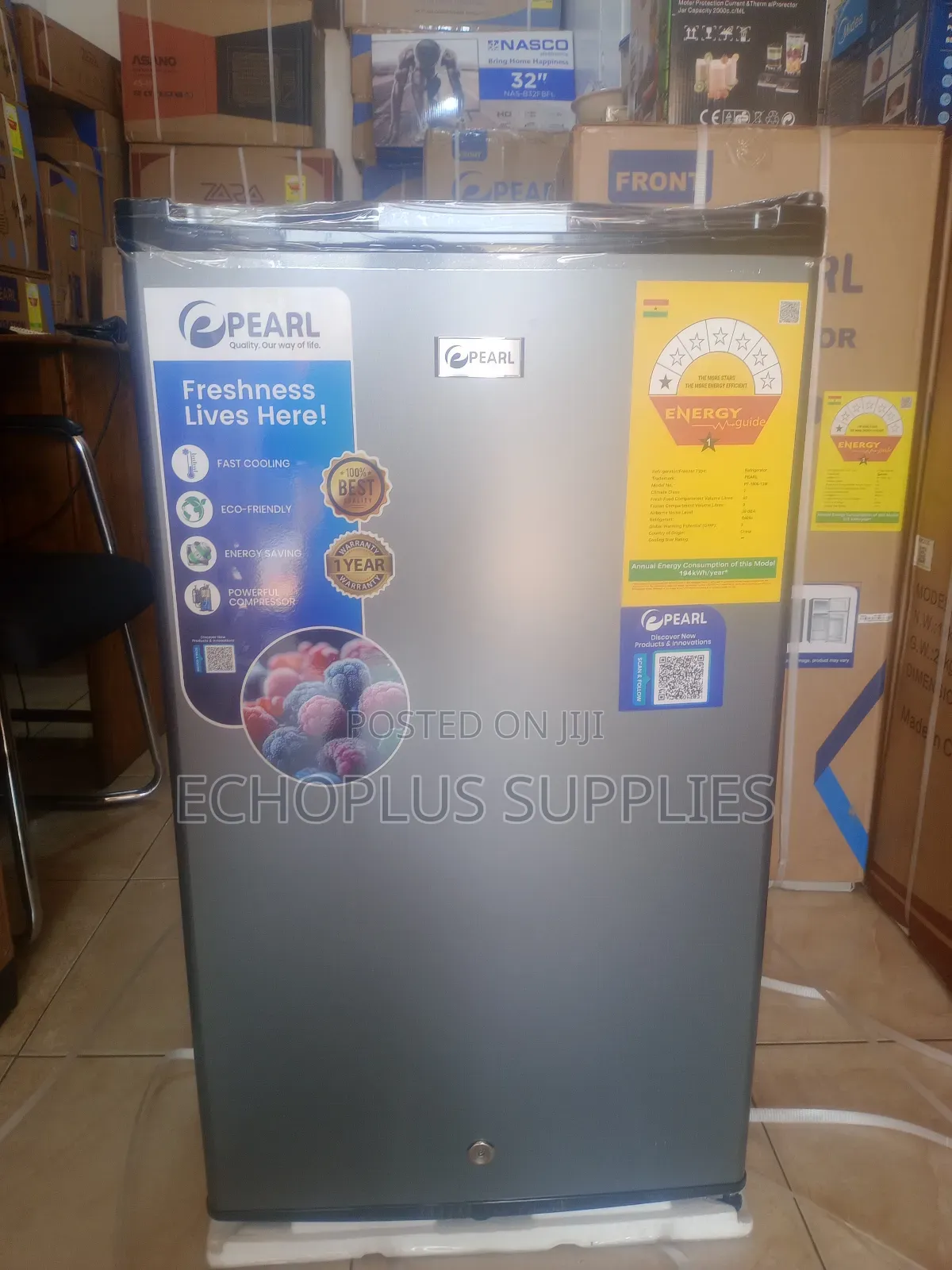 Pearl Table Top Fridge/80 Liters/ Single Door/Glass Design