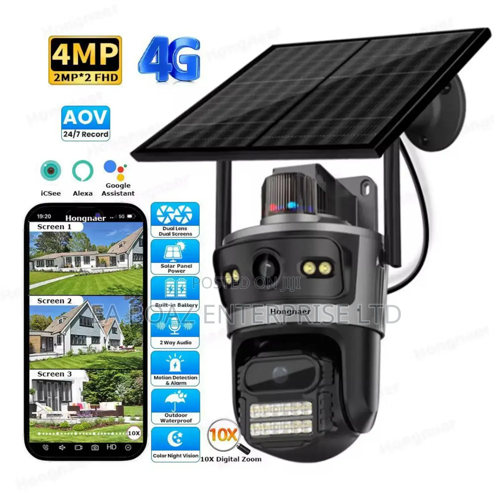 Icsee 4g 2 Lens PTZ Motion Detector,Alarm Solar Camera