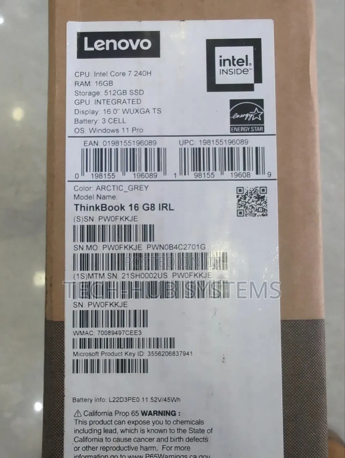 New Laptop Lenovo ThinkBook 15 16GB Intel Core Ultra 7 SSD 512GB