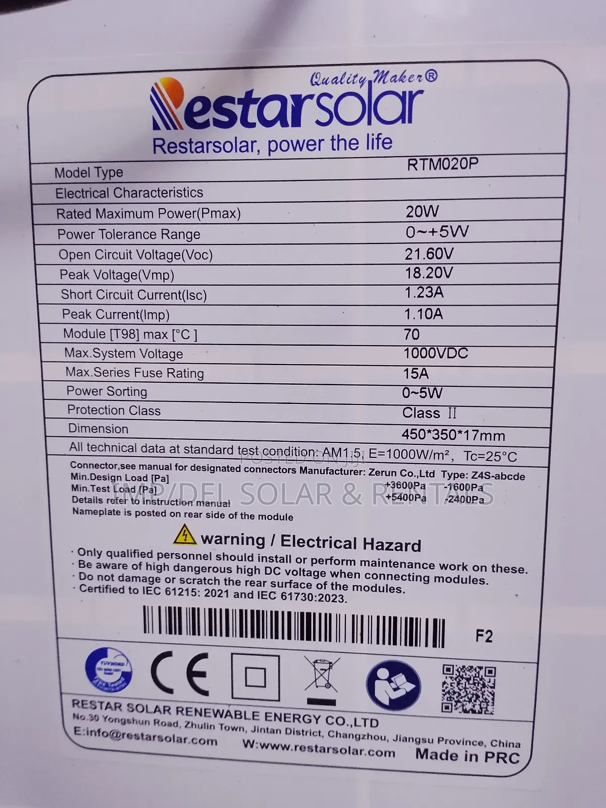 20w Solar Panel