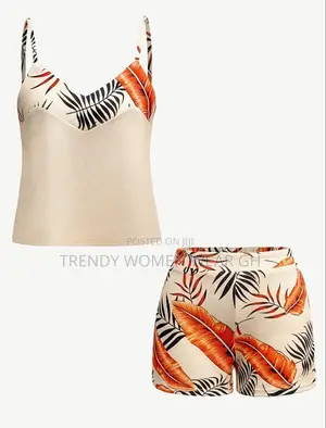 Elegant New Fashion Thin Strap v-Neck Halter Printed Shorts Set