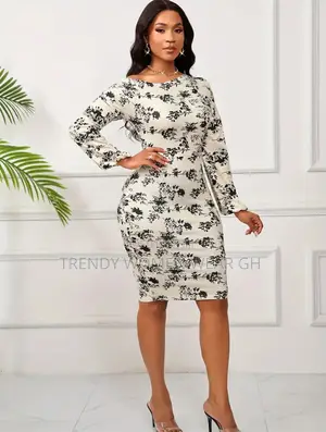 Elegant Asymmetrical Neck Floral Draped Bodycon Knit Dress