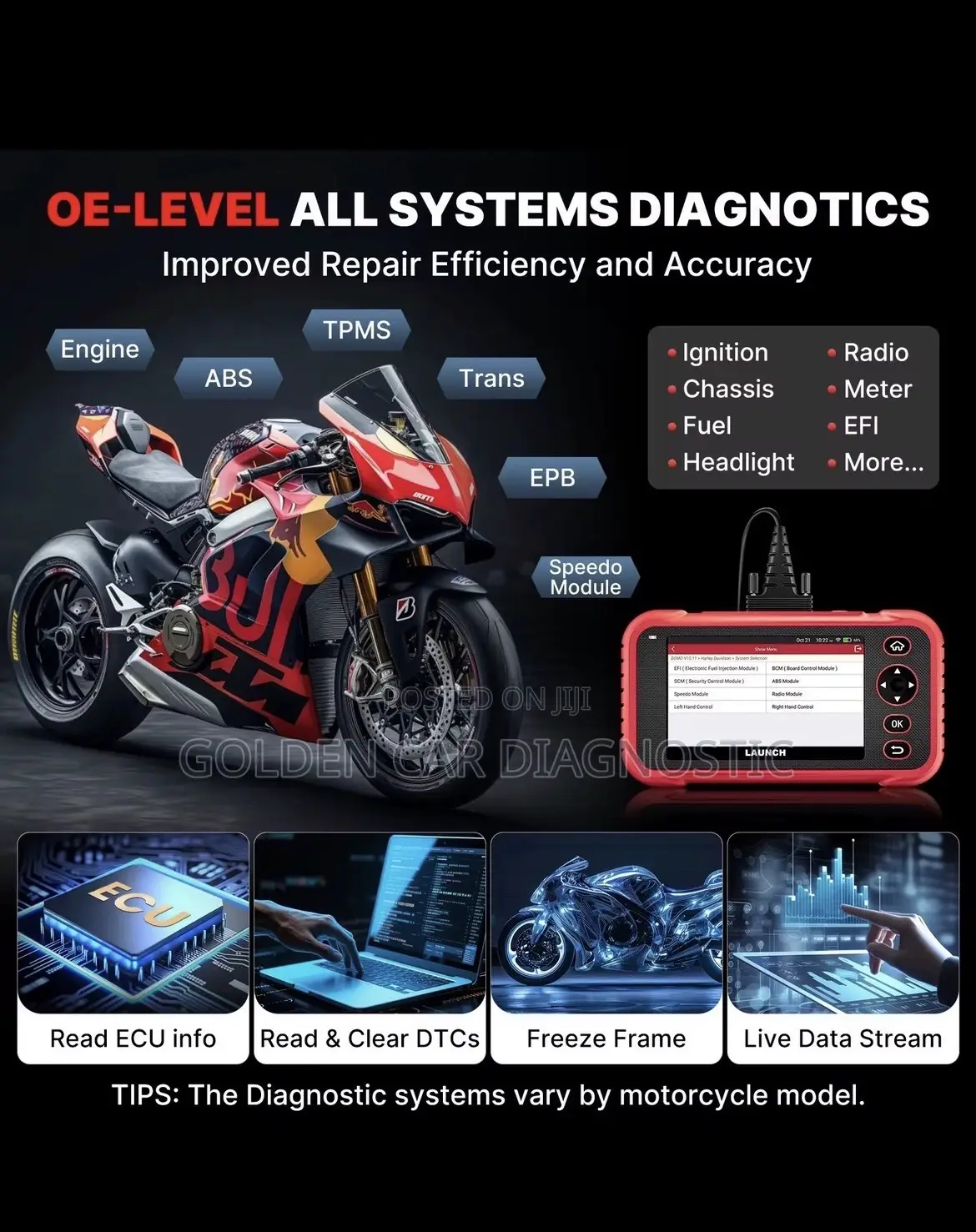 Launch Crp129 Mt. Motorcycle Obd2 Diagnostic Scanner