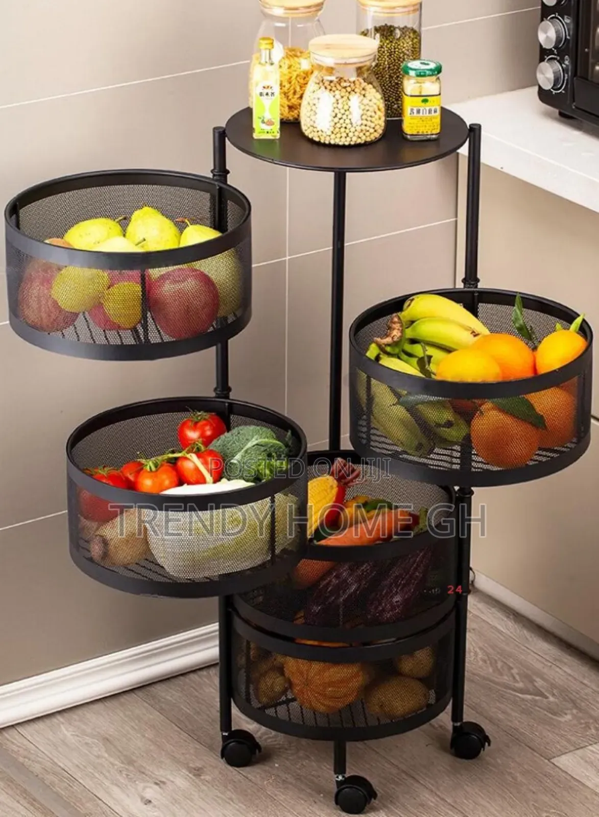 5-Layer 360° Rotating Round Shelves With 1 Fixed Bottom Shelf