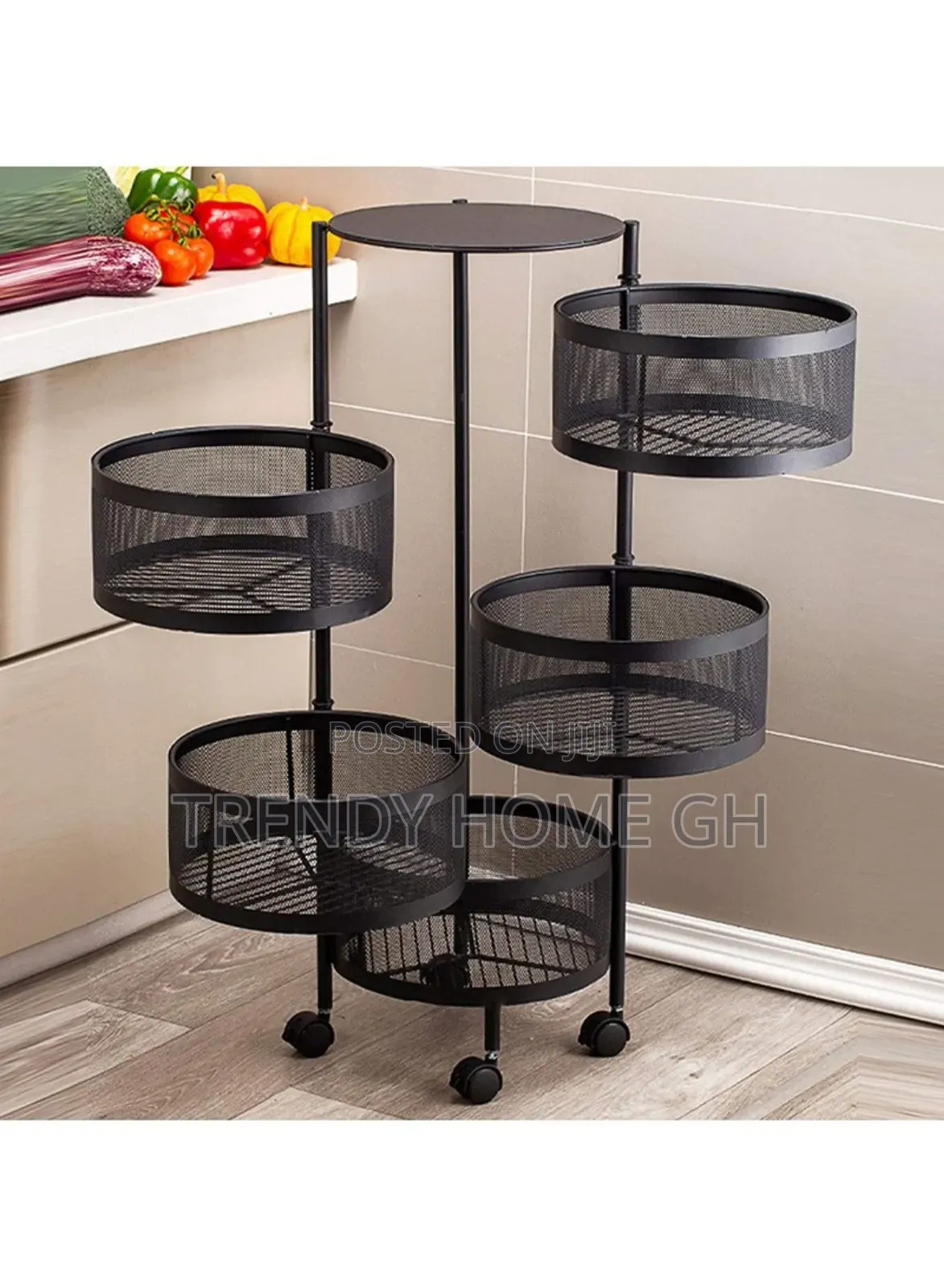 5-Layer 360° Rotating Round Shelves With 1 Fixed Bottom Shelf