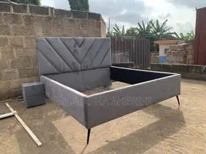 Modern Velvet Royalty Grey Chevron Tufted Queen Size Bed N Side Drawer